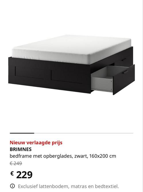 Ikea Brimnes bedframe 160x200 met lattenbodems, Huis en Inrichting, Slaapkamer | Bedden, Gebruikt, Ophalen