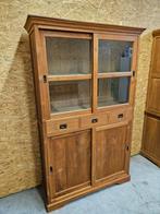 Mooie massief teakhouten vitrinekast/buffetkast 130cm (1stuk, Huis en Inrichting, Kasten | Vitrinekasten, Ophalen, Gebruikt