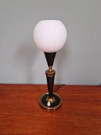 Lampe de table en métal laqué noir & verre satiné blanc,1950, Antiquités & Art, Enlèvement ou Envoi