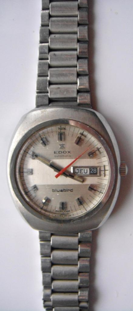 Montre EDOX automatic Bluebird, bracelet acier original 1969, Collections, Collections Autre, Utilisé, Enlèvement ou Envoi