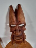 Masque double tête en bois, Antiek en Kunst, Ophalen