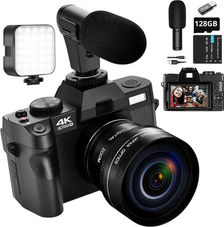 Vlog camera en 2 externe mini mircrofonen, Audio, Tv en Foto, Videocamera's Digitaal, Nieuw, Camera, Geheugenkaart, 8 tot 20x