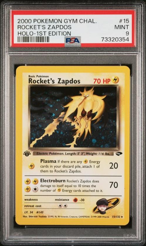 15/132 rocket's zapdos 1e psa 9 € 375,00 holo, Hobby en Vrije tijd, Verzamelkaartspellen | Pokémon, Losse kaart, Ophalen of Verzenden