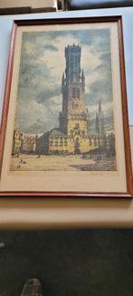 exclusieve grote oude tekening halletoren, brugge (3iv269/54, Ophalen of Verzenden