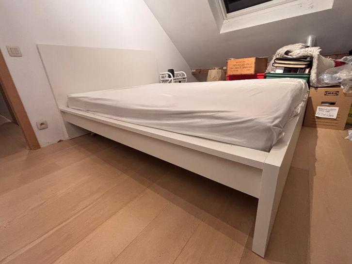 Lit, Huis en Inrichting, Slaapkamer | Bedden, Gebruikt, Tweepersoons, 140 cm, 200 cm, Hout, Wit, Ophalen