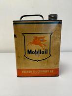 Rare bidon d'huile Mobiloil de 2 litres, Collections, Utilisé, Enlèvement ou Envoi, Panneau publicitaire