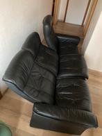 Zwarte lederen zetel 3-zit relax, Huis en Inrichting, Ophalen, Zo goed als nieuw