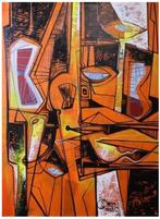 " Abstracto en Naranja ” Acrylschilderij van Simeon Gonzales, Antiquités & Art, Art | Peinture | Abstraite, Enlèvement ou Envoi
