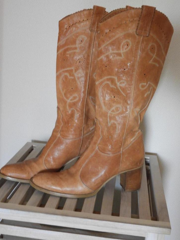 YKX&Co - lichte lederen zomerlaarzen - mt 41, Kleding | Dames, Schoenen, Gedragen, Hoge laarzen, Bruin, Ophalen of Verzenden