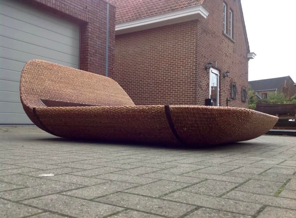 Mooi origineel rattan bed, Maison & Meubles, Chambre à coucher | Lits, Enlèvement, Utilisé, Deux personnes, Autres matériaux