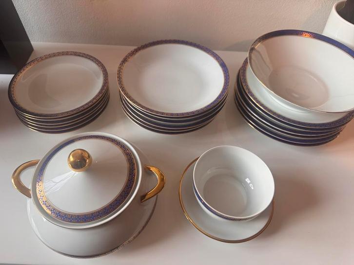 Schaller Bavaria porselein – Kobalt blauw & goud, Antiek en Kunst, Antiek | Servies compleet, Ophalen of Verzenden