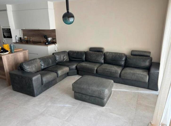 L’ancora (het anker) buffel leren hoekbank, Huis en Inrichting, Zetels | Complete zithoeken, Gebruikt, Leer, Ophalen