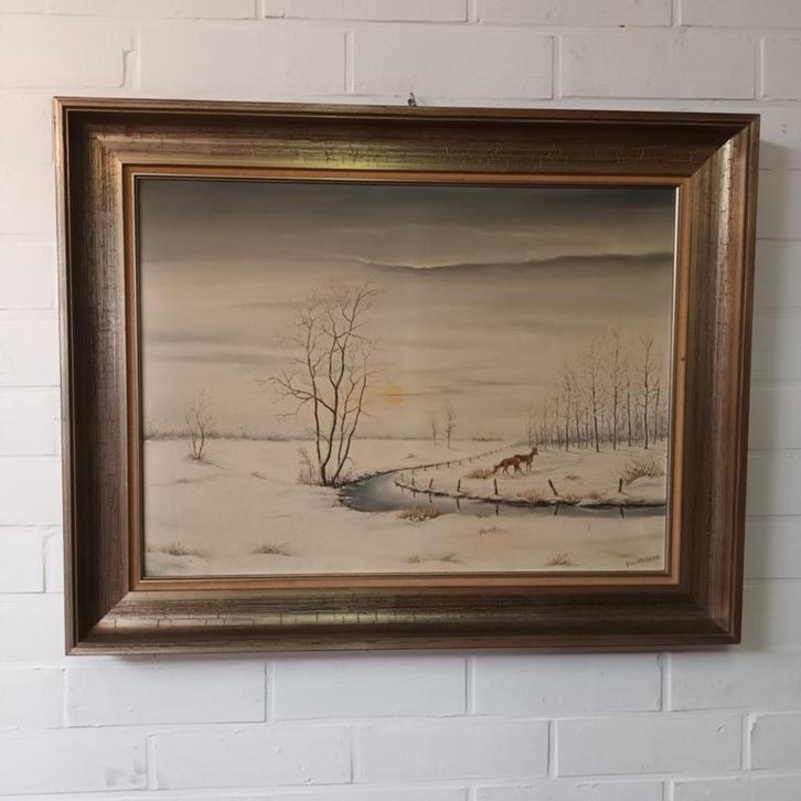 Frans van Vlodrop (1909-1991) - olieverf op doek - winterlan, Antiek en Kunst, Kunst | Schilderijen | Klassiek, Ophalen