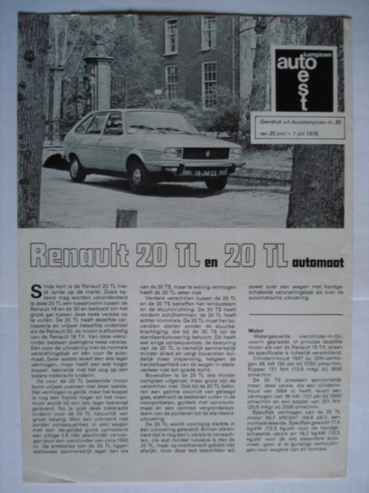 Renault 20 TL & Automaat 1976 Brochure Catalogue Prospekt, Boeken, Auto's | Folders en Tijdschriften, Gelezen, Renault, Verzenden