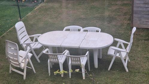 Curver kunststof tuinset, Tuin en Terras, Tuinsets en Loungesets, Gebruikt, Tuinset, Kunststof, 7 zitplaatsen, Eettafel, Stoel