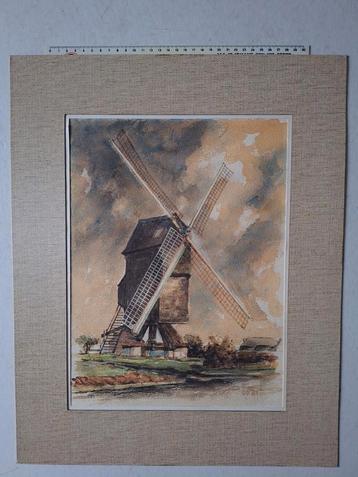 Aquarel van E. Van der Beken met voorstelling van een molen beschikbaar voor biedingen