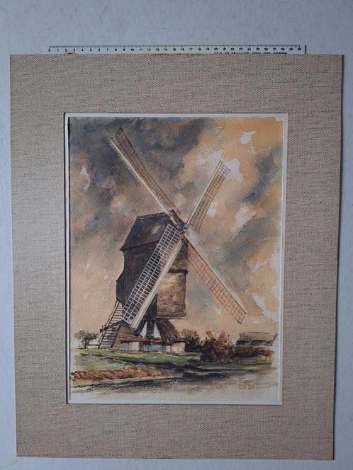 Aquarel van E. Van der Beken met voorstelling van een molen, Antiek en Kunst, Kunst | Schilderijen | Modern, Ophalen of Verzenden
