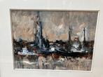 Zicht van schelde, kathedraal  Olieverf Renee Kempen, Antiek en Kunst, Ophalen