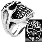 Stoere doodskop ring in edelstaal, Handtassen en Accessoires, Ringen, IJzer of Staal, Heer, Nieuw, Ophalen of Verzenden