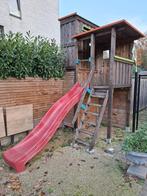 houten speelhuisje, jaren 2021, Kinderen en Baby's, Speelgoed | Buiten | Speeltoestellen, Ophalen, Zo goed als nieuw, Glijbaan