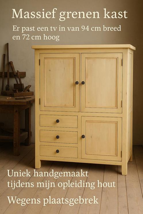 Tv/opbergkast in massief hout – uniek handgemaakt stuk, Huis en Inrichting, Kasten | Overige, Gebruikt, Ophalen