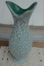 SALE Retro groene a -symetrische vaas met witte craquelee, Ophalen of Verzenden