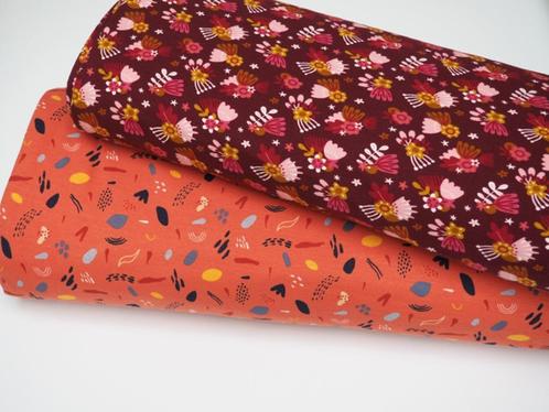 3328) 150x50cm jogging bloemen bordeaux / Alpenfleece koraal, Hobby en Vrije tijd, Stoffen en Lappen, Nieuw, Katoen, 120 cm of meer