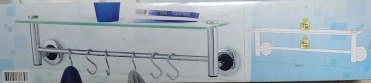 Badkamerrek – Glasplaat  verchroomde stang en  haken - nieuw, Huis en Inrichting, Badkamer | Badtextiel en Accessoires, Nieuw