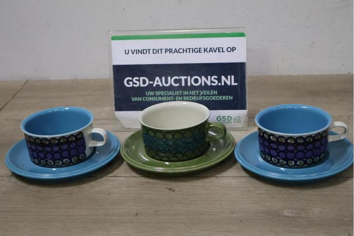 3-Paar Kopjes & Schoteltjes van Arabia Finland, Antiquités & Art, Antiquités | Services (vaisselle) complet