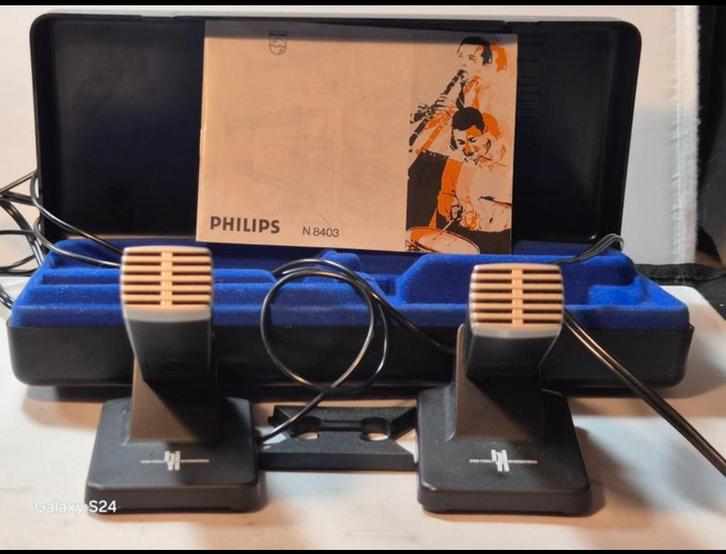 Matching paar Philips N8430 elektret microfoons zeldzaam, Muziek en Instrumenten, Microfoons, Zo goed als nieuw, Ophalen of Verzenden