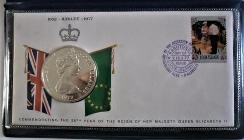 25$ 1977 Îles Cook avec timbre 1er jour en UNC ! argent., Timbres & Monnaies, Monnaies | Océanie, Monnaie en vrac, Argent, Envoi