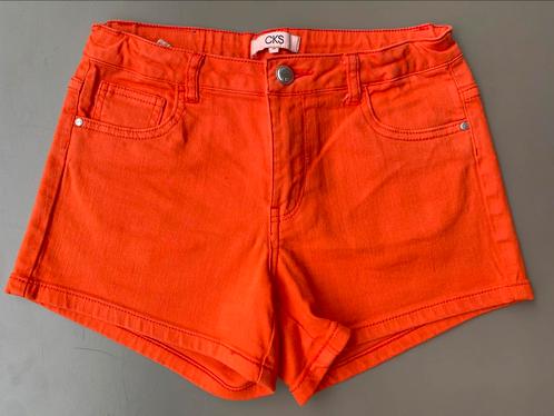 Jeans short oranje CKS 158-164, Kinderen en Baby's, Kinderkleding | Maat 164, Zo goed als nieuw, Meisje, Broek, Ophalen of Verzenden