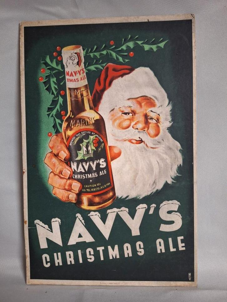 Reclame bord 1967 Navy's Christmas Ale La Marine Brussel, Verzamelen, Merken en Reclamevoorwerpen, Gebruikt, Reclamebord, Ophalen of Verzenden