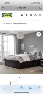 Bed met matras en hoofdeinde, Maison & Meubles, Chambre à coucher | Lits, 160 cm, Comme neuf, Deux personnes, Noir