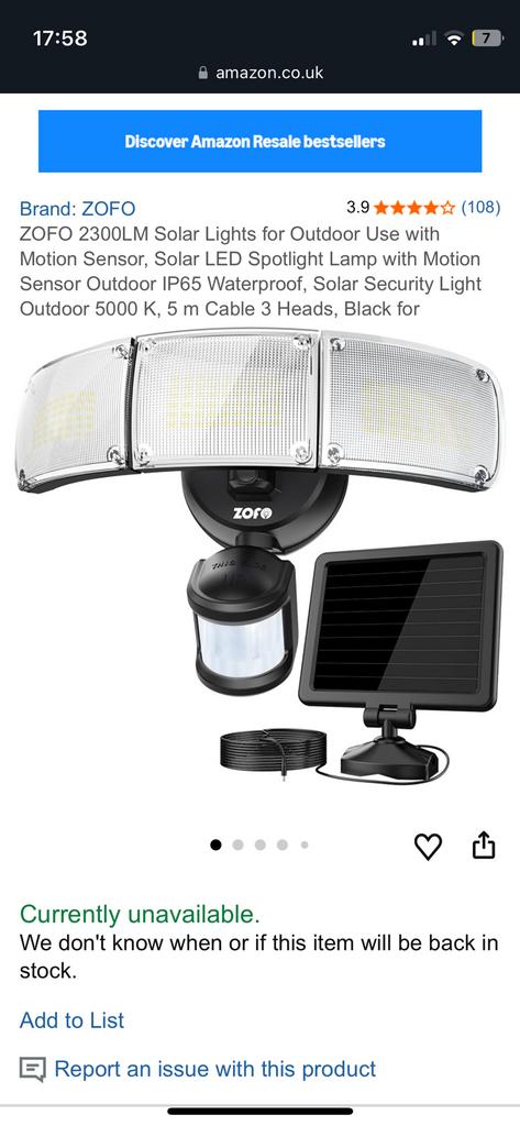 Lampe solaire à détecteur de mouvement Zofo, Jardin & Terrasse, Éclairage extérieur, Neuf, Appliques murales, Énergie solaire