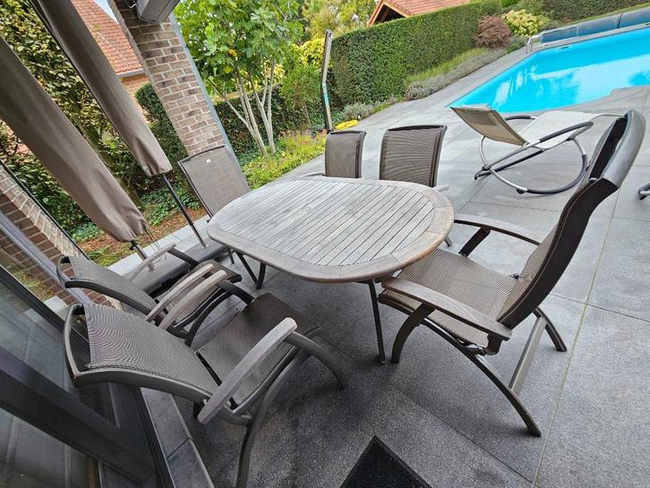 Mooie en praktische Hartman tuinset, Tuin en Terras, Tuinsets en Loungesets, Gebruikt, Tuinset, Aluminium, 6 zitplaatsen, Eettafel