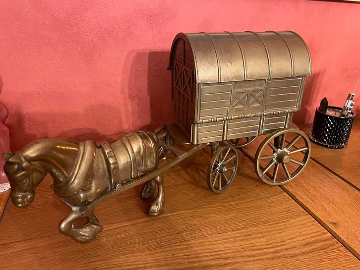 Chariot en cuivre avec cheval - déco avec rangement, Antiek en Kunst, Antiek | Brons en Koper, Koper, Ophalen of Verzenden