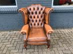Engels Chesterfield oorfauteuil bruin gevlamd, Antiek en Kunst, Ophalen of Verzenden