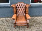 Engels Chesterfield oorfauteuil bruin gevlamd, Ophalen of Verzenden