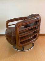 Prachtige lederen fauteil in Art Deco design met bijzettafel, Huis en Inrichting, Stoelen, Ophalen, Bruin, Nieuw, Eén