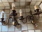 2 antieke koperen wandlampen 2 takken, Antiek en Kunst, Ophalen of Verzenden