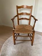 vintage grote eiken haard stoel met rieten zitting (antiek?), Huis en Inrichting, Stoelen, Ophalen, Gebruikt, Bruin, Hout
