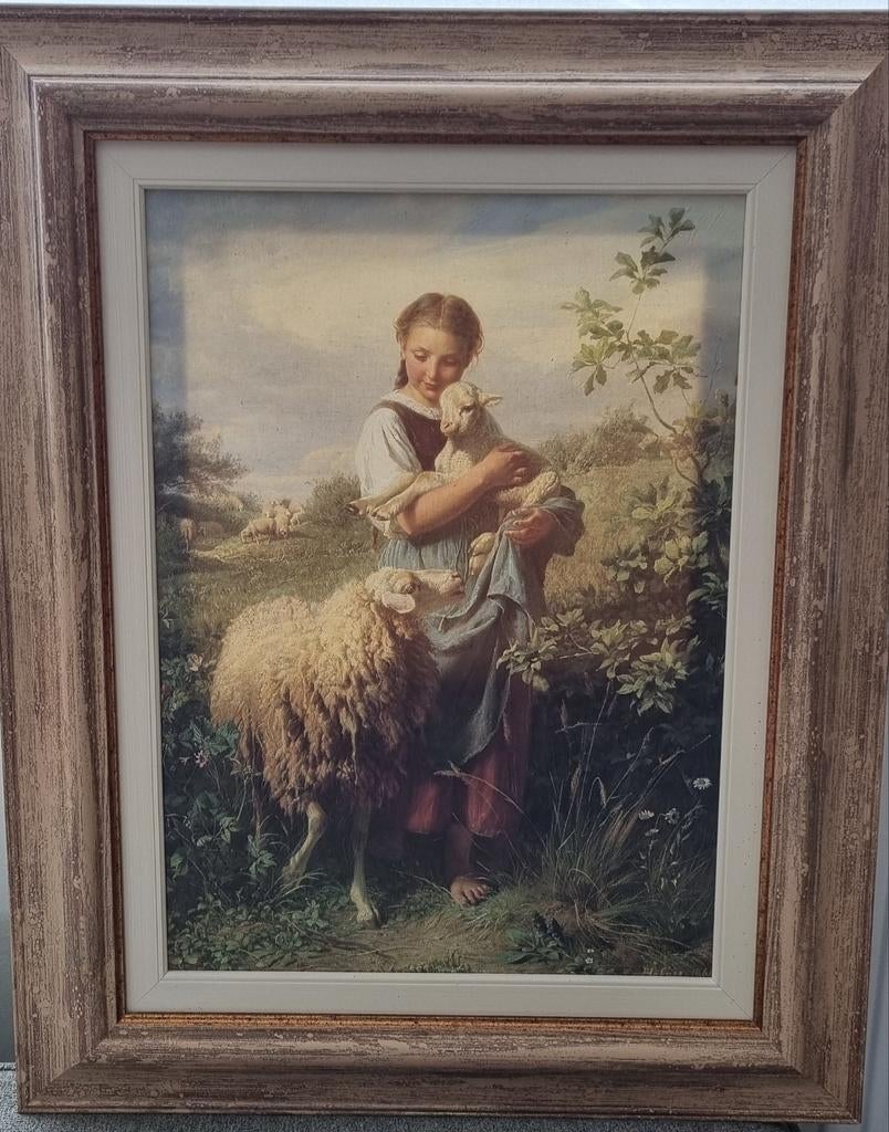 Schilderij op doek meisje met schapen, Ophalen