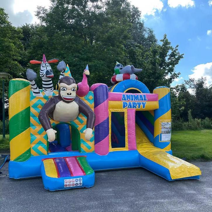 Multiplay ‘Animal jungle party’ springkasteel te huur, Hobby en Vrije tijd, Feestartikelen | Verhuur, Zo goed als nieuw, Ophalen
