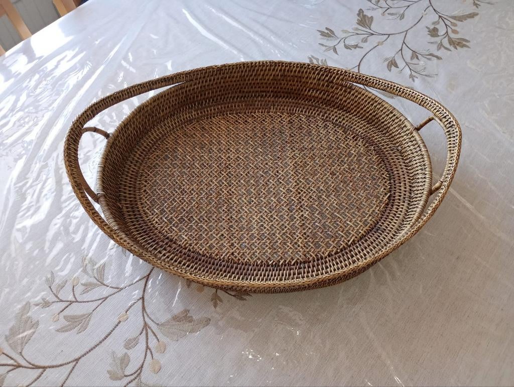 Plateau gigogne vintage en osier cambodgien, Enlèvement ou Envoi, Osier, Comme neuf, Panier