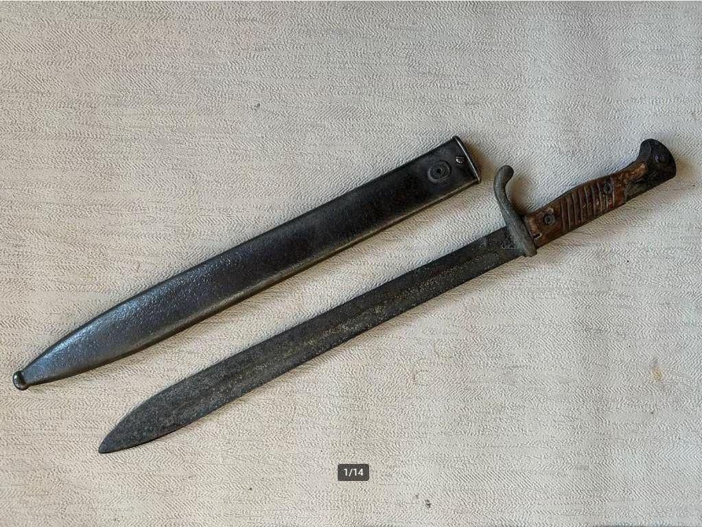 wo1 - Duitse Butcher bajonet met schede - Richard H Solingen, Verzamelen, Ophalen of Verzenden, Landmacht, Mes of Dolk