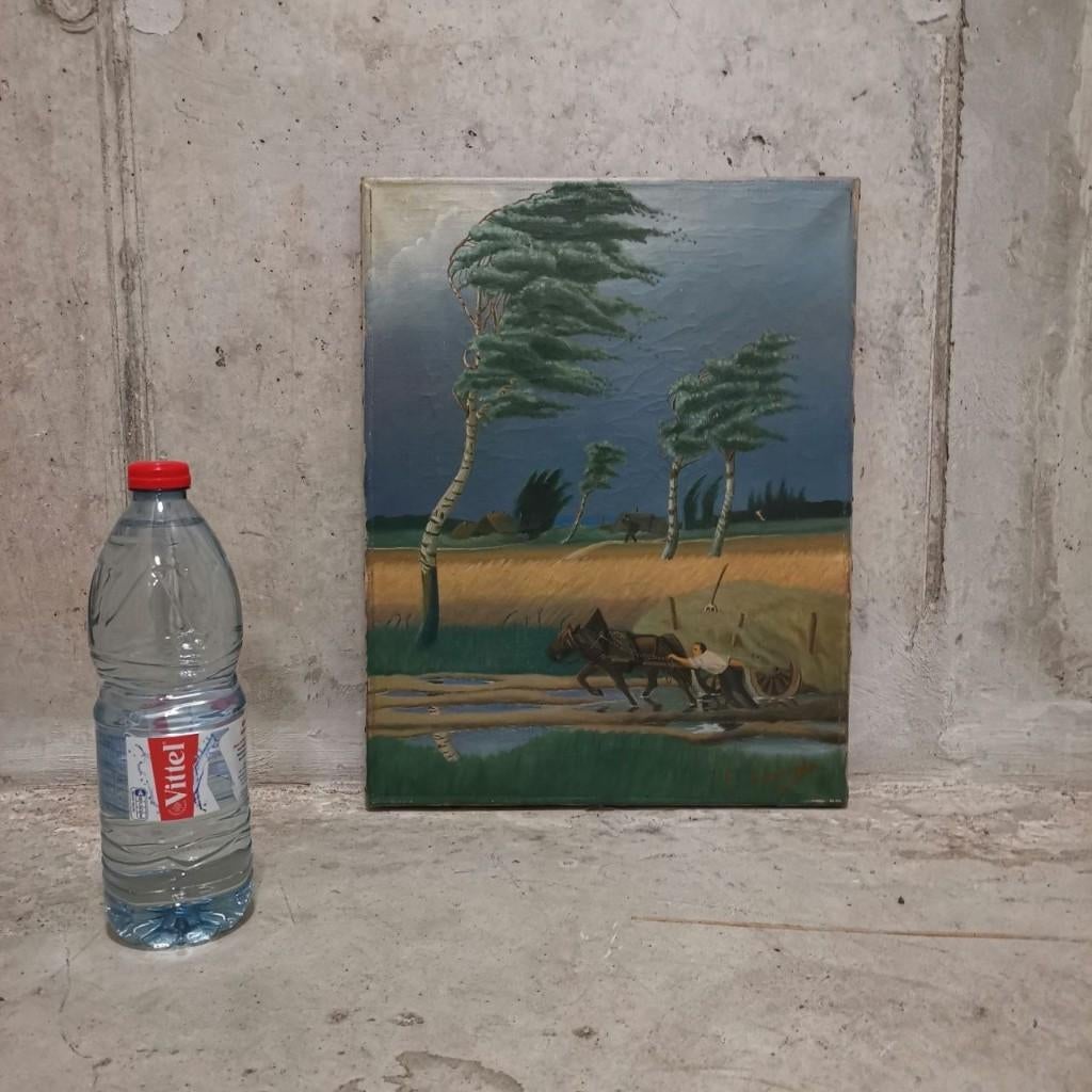 Landschap met hooikar (1930) – E. Lecompte(pseud. Magritte?), Ophalen