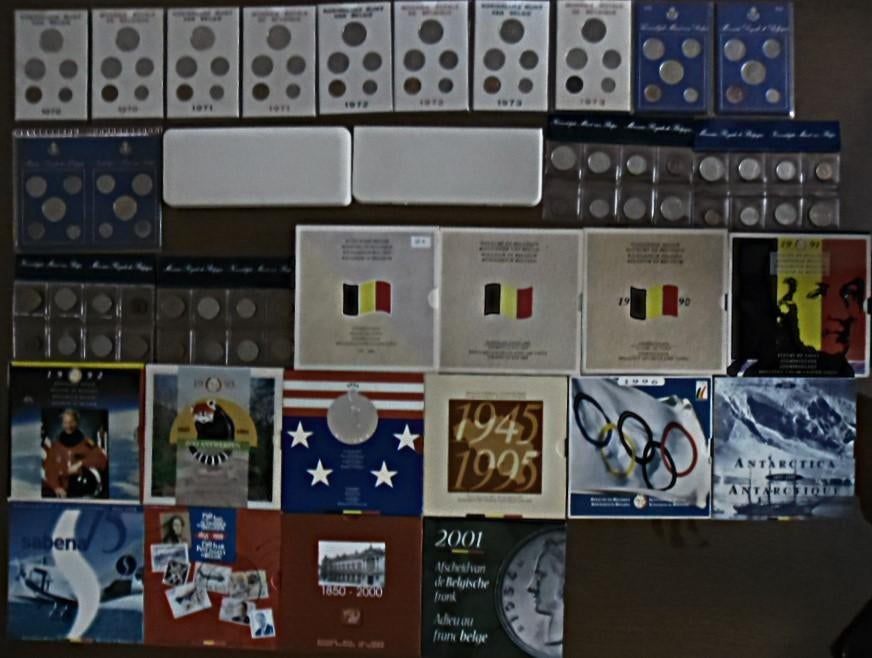Sets francs Belges complet années 1970 à 2001 (26 sets), Autre, Argent, Série, Envoi