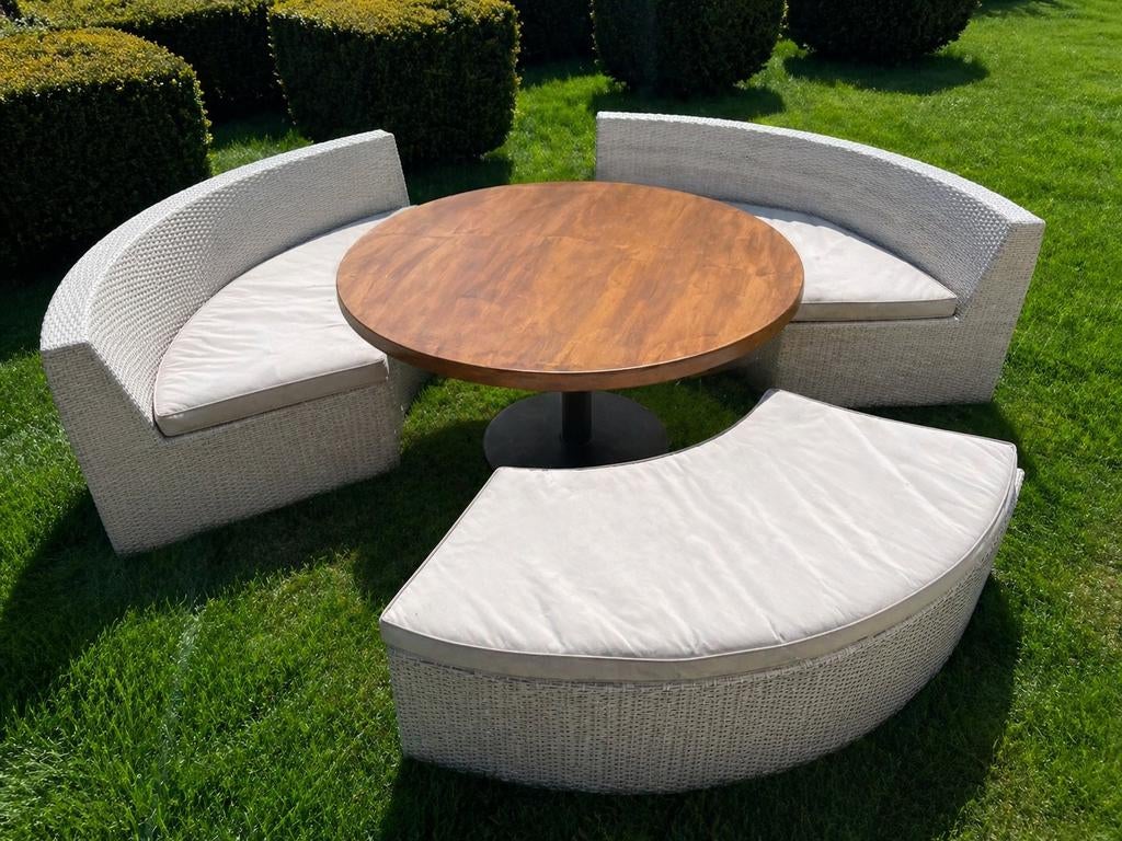 3Rotan ronde lounge zetels en massief houte ronde tafel, Ophalen, Rotan