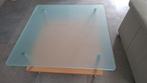 Salontafel, hout en melkglas. Glas ongeveer 1 m, vierkant, Huis en Inrichting, Tafels | Salontafels, Ophalen